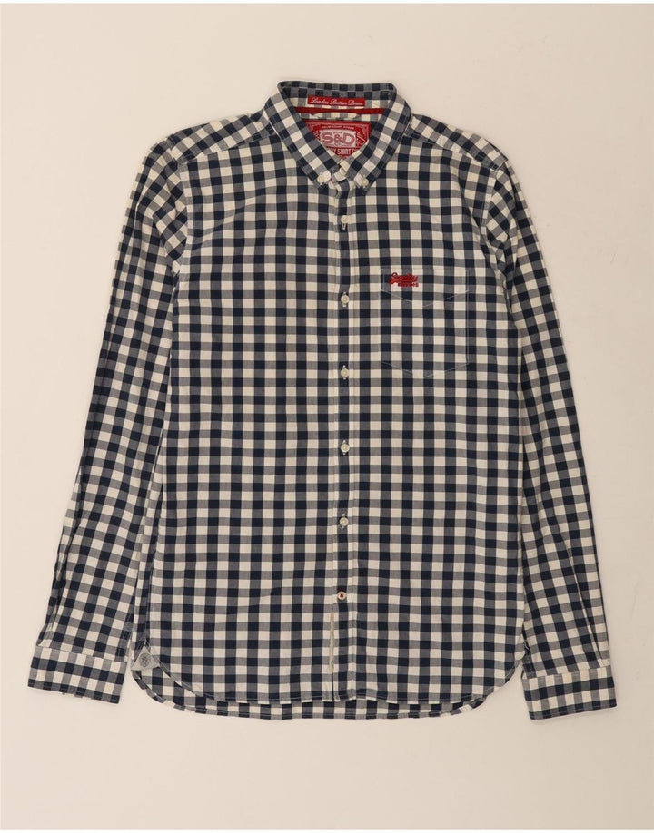 Superdry Mens Shirt Large Navy Blue Gingham Cotton