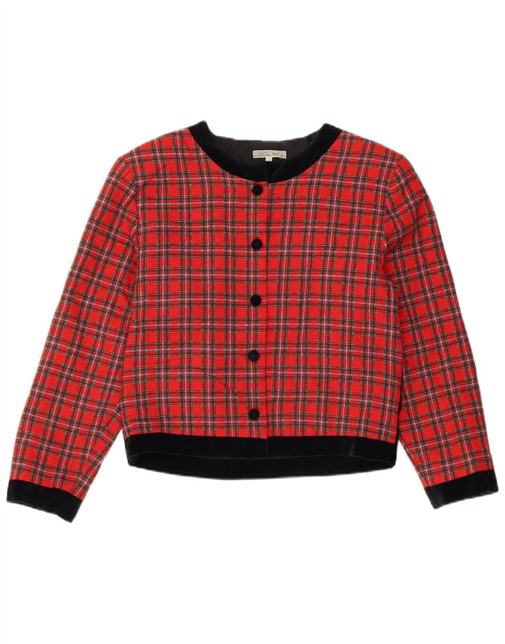 Vintage Womens Crop Bomber Jacket IT 40 Small Red Check Wool