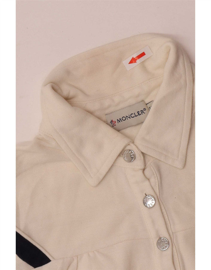 Moncler Womens Polo Shirt UK 10 Small Off White Striped