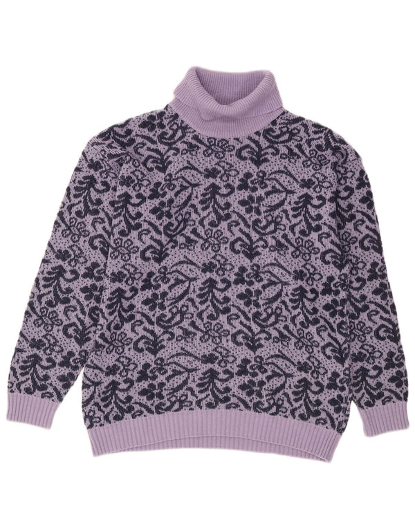 Baldini Womens Roll Neck Jumper Sweater IT 46 Large Purple Floral Acrylic