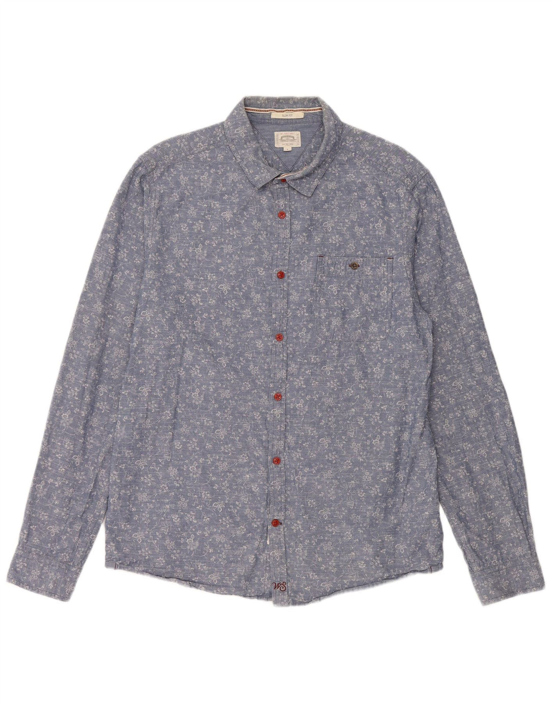 White Stuff Mens Slim Fit Shirt Large Blue Floral Cotton