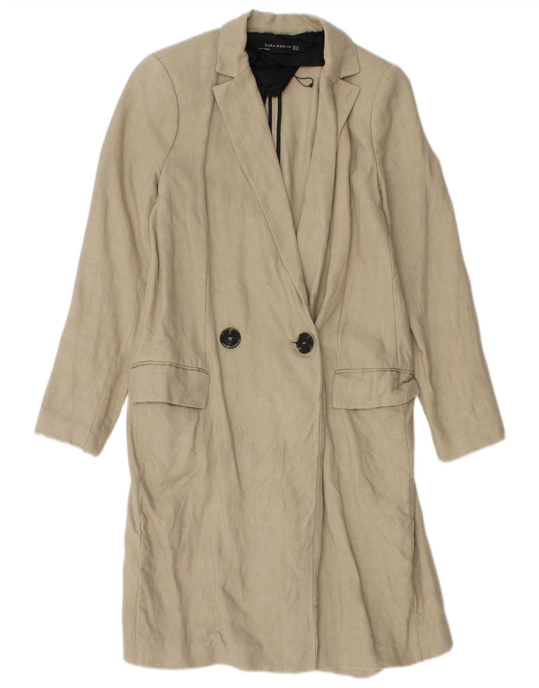 Zara Womens Double Breasted Coat UK 6 XS Beige Linen