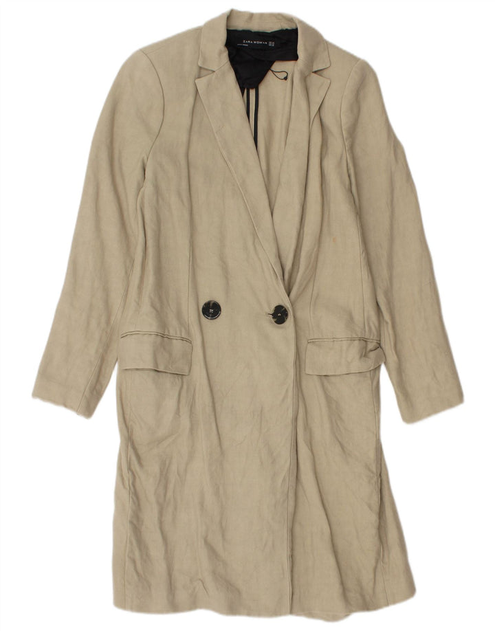 Zara Womens Double Breasted Coat UK 6 XS Beige Linen