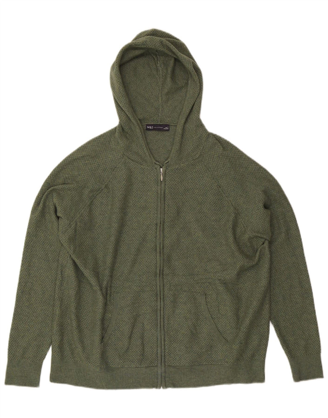 Marks & Spencer Womens Hooded Cardigan Sweater UK 16 Large Khaki Polyester