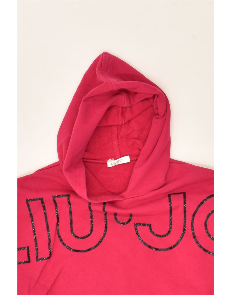 LIU JO Girls Graphic Crop Hoodie Jumper 5-6 Years Pink Cotton | Vintage Liu Jo | Thrift | Second-Hand Liu Jo | Used Clothing | Messina Hembry 