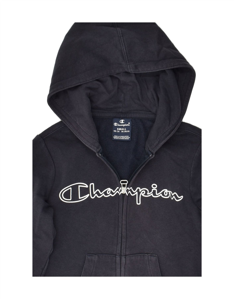 CHAMPION Boys Graphic Zip Hoodie Sweater 7-8 Years Small  Navy Blue Cotton | Vintage Champion | Thrift | Second-Hand Champion | Used Clothing | Messina Hembry 