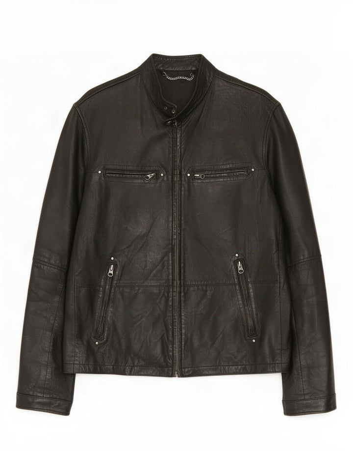 Vintage Mens Leather Jacket IT 52 XL Black