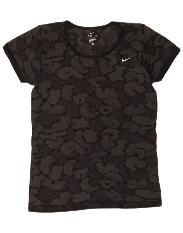 Nike Womens Dri Fit T-Shirt Top UK 14 Large Black Camouflage