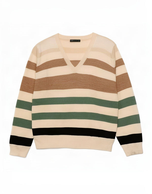 Marks & Spencer Womens V-Neck Jumper Sweater UK 16 Large Multicoloured