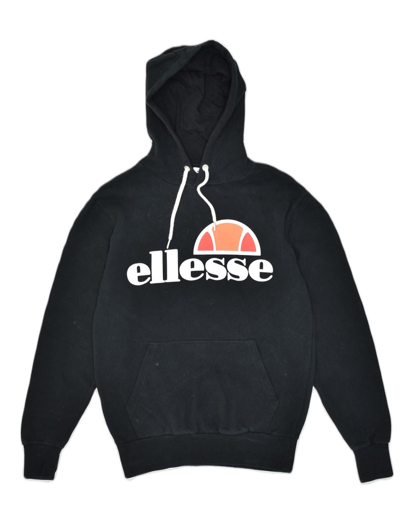 ELLESSE Mens Graphic Hoodie Jumper Small Black Cotton | Vintage | Thrift | Second-Hand | Used Clothing | Messina Hembry 