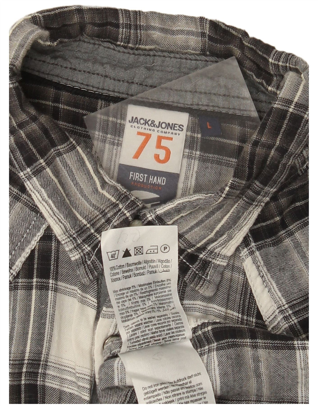 Jack & Jones Mens Short Sleeve Flannel Shirt Large Grey Check Cotton