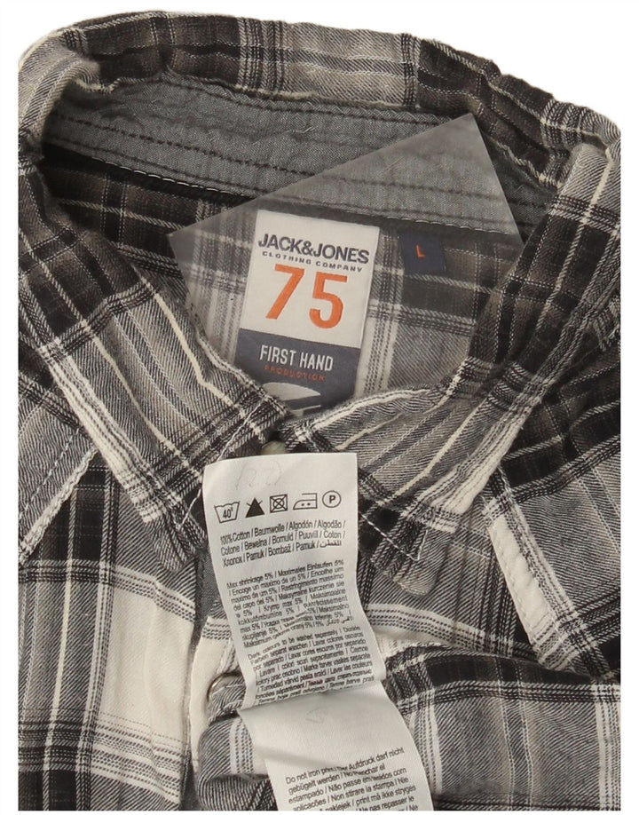 Jack & Jones Mens Short Sleeve Flannel Shirt Large Grey Check Cotton