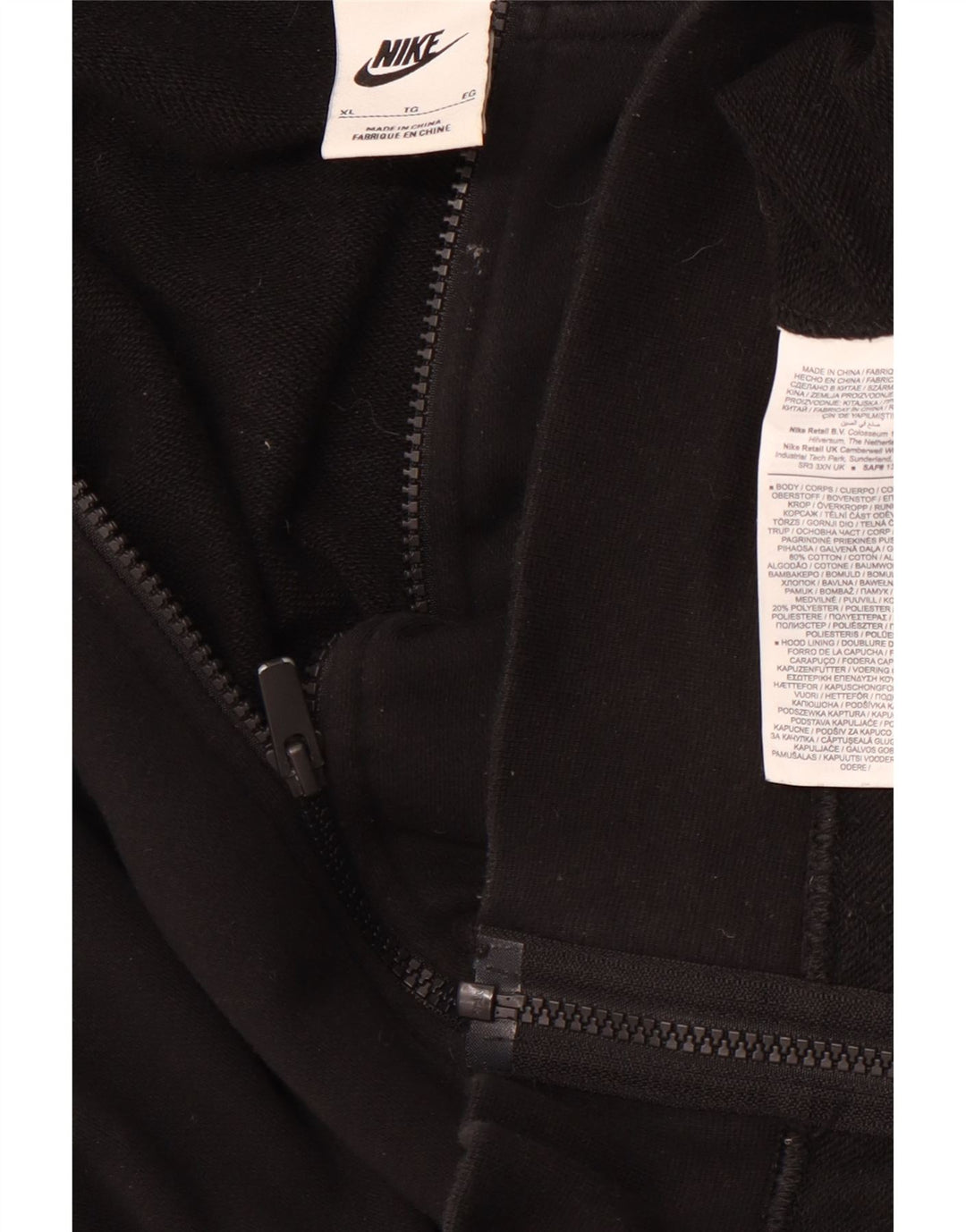 NIKE Mens Zip Hoodie Sweater XL Black Cotton