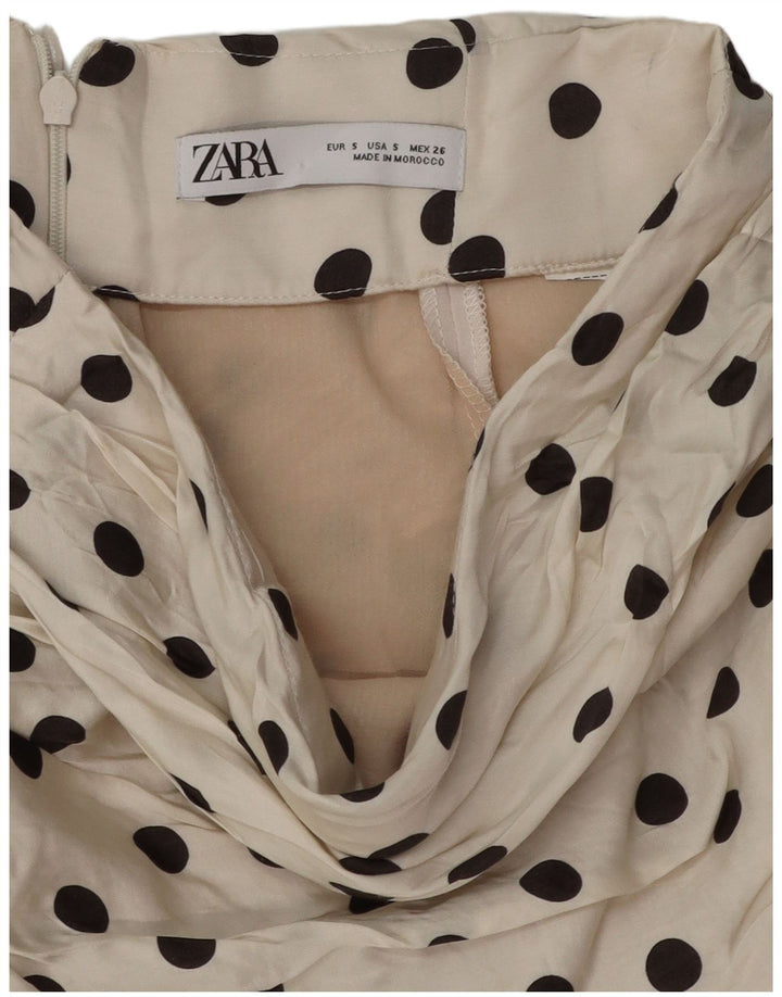 Zara Womens Ruffle Skirt Small W26 Off White Polka Dot