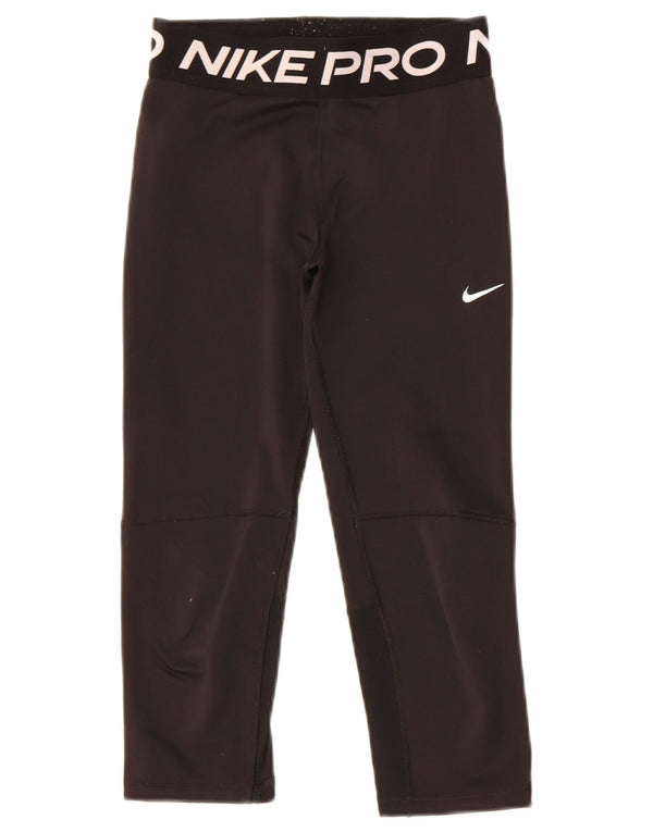 Nike Girls Dri Fit Graphic Leggings 12-13 Years Large Black Polyester