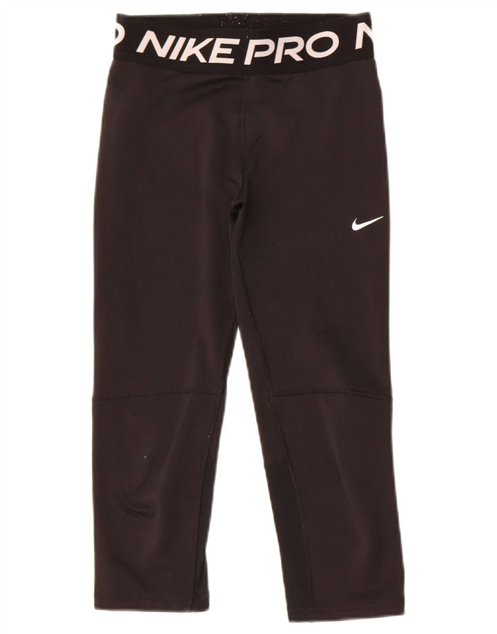 Nike Girls Dri Fit Graphic Leggings 12-13 Years Large Black Polyester