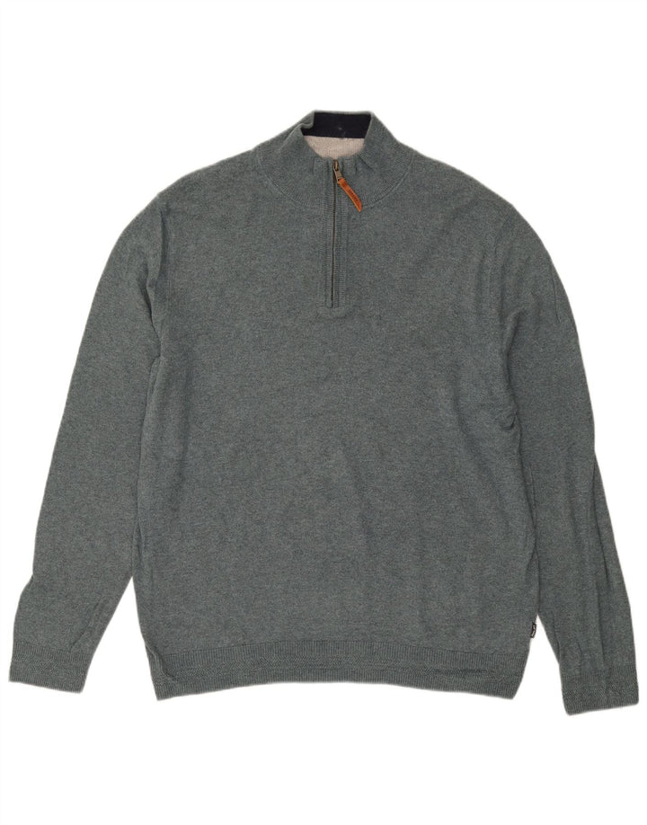 Fat Face Mens Zip Neck Jumper Sweater XL Blue Cotton