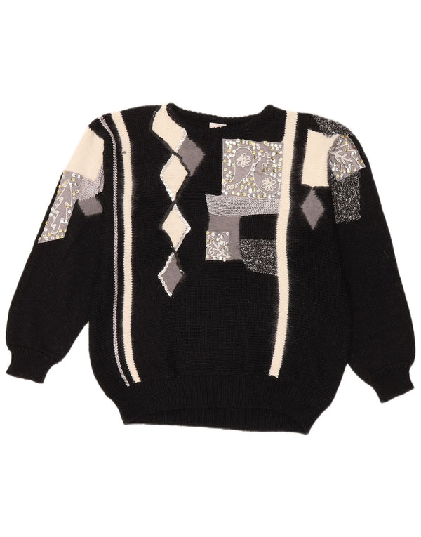 Jagro Womens Boat Neck Jumper Sweater IT 42 Large Black Geometric