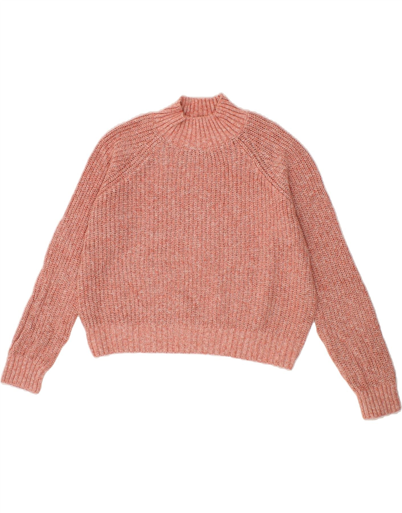 FAT FACE Womens Crop Turtle Neck Jumper Sweater UK 12 Medium Pink