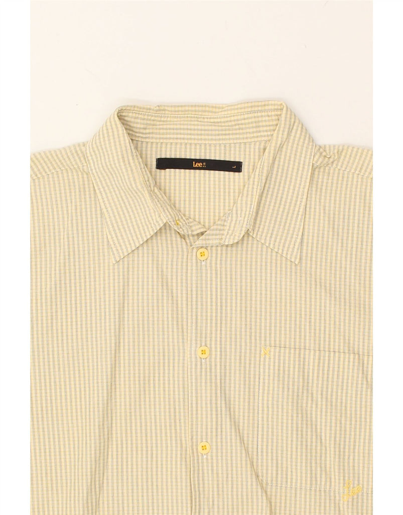 LEE Mens Short Sleeve Shirt Large Yellow Striped Cotton | Vintage Lee | Thrift | Second-Hand Lee | Used Clothing | Messina Hembry 