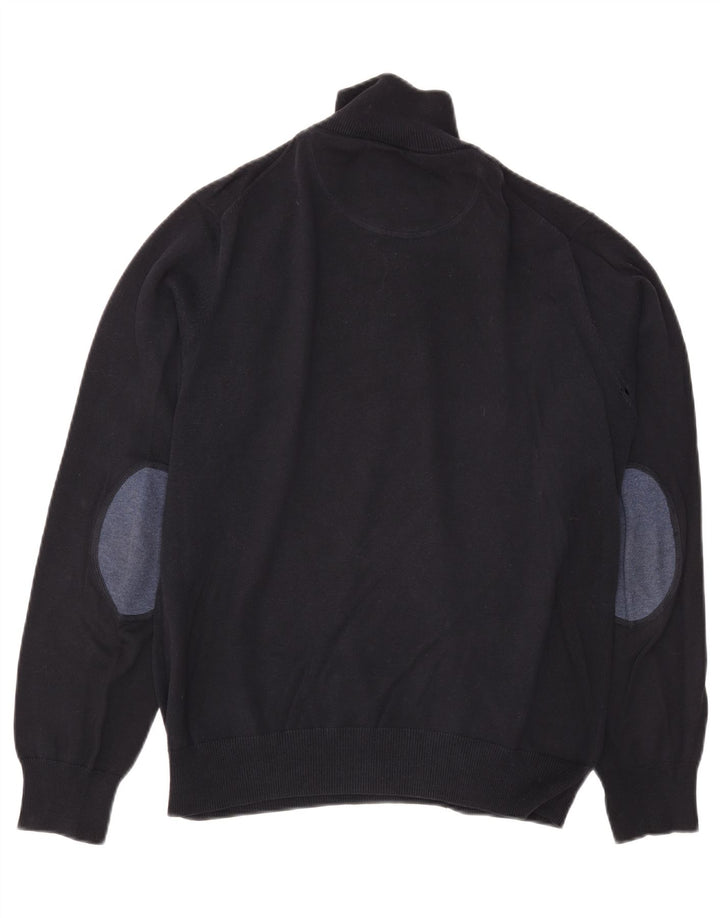 Gant Mens Zip Neck Jumper Sweater Medium Navy Blue Cotton