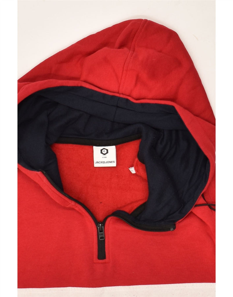 JACK & JONES Mens Graphic Zip Neck Hoodie Jumper Large Red Colourblock | Vintage Jack & Jones | Thrift | Second-Hand Jack & Jones | Used Clothing | Messina Hembry 