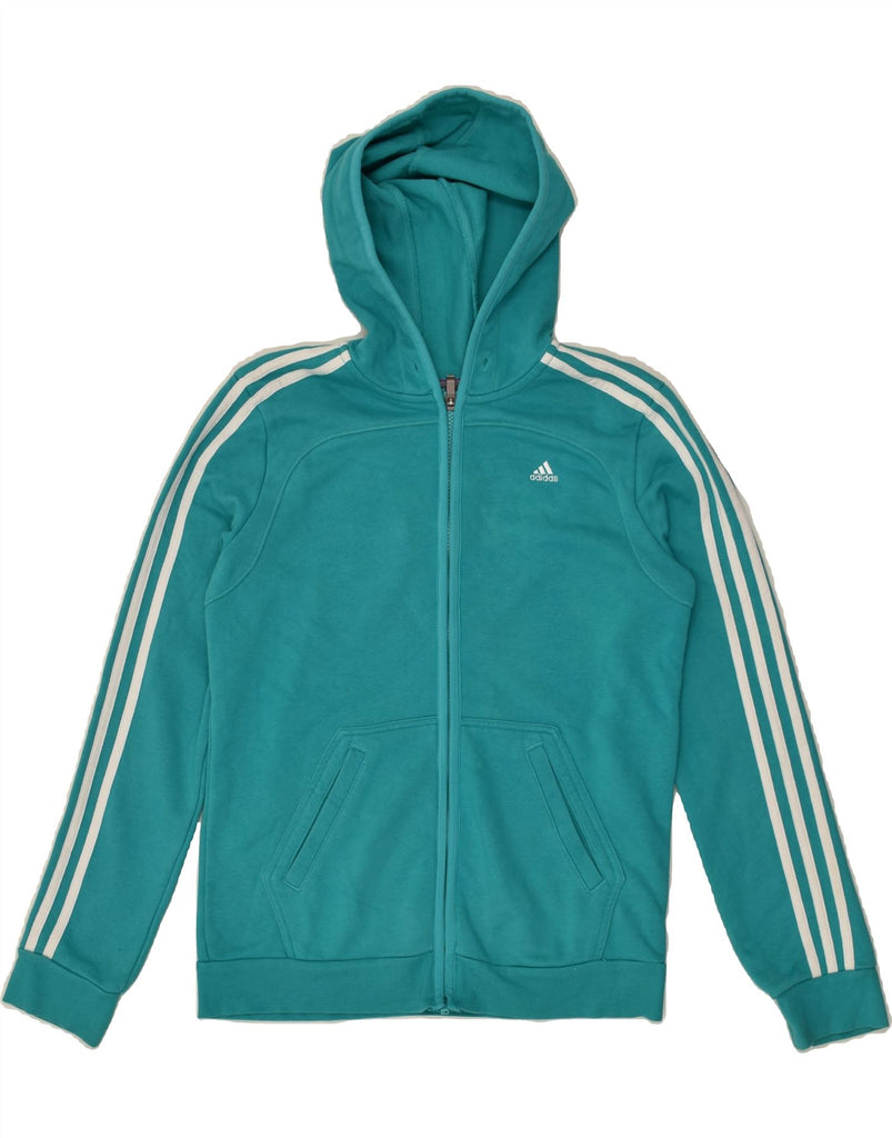 ADIDAS Womens Zip Hoodie Sweater UK 12-14 Medium Turquoise | Vintage Adidas | Thrift | Second-Hand Adidas | Used Clothing | Messina Hembry 