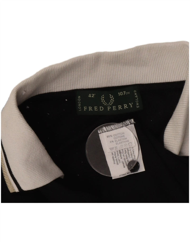 Fred Perry Mens Polo Shirt Medium Black Colourblock Cotton