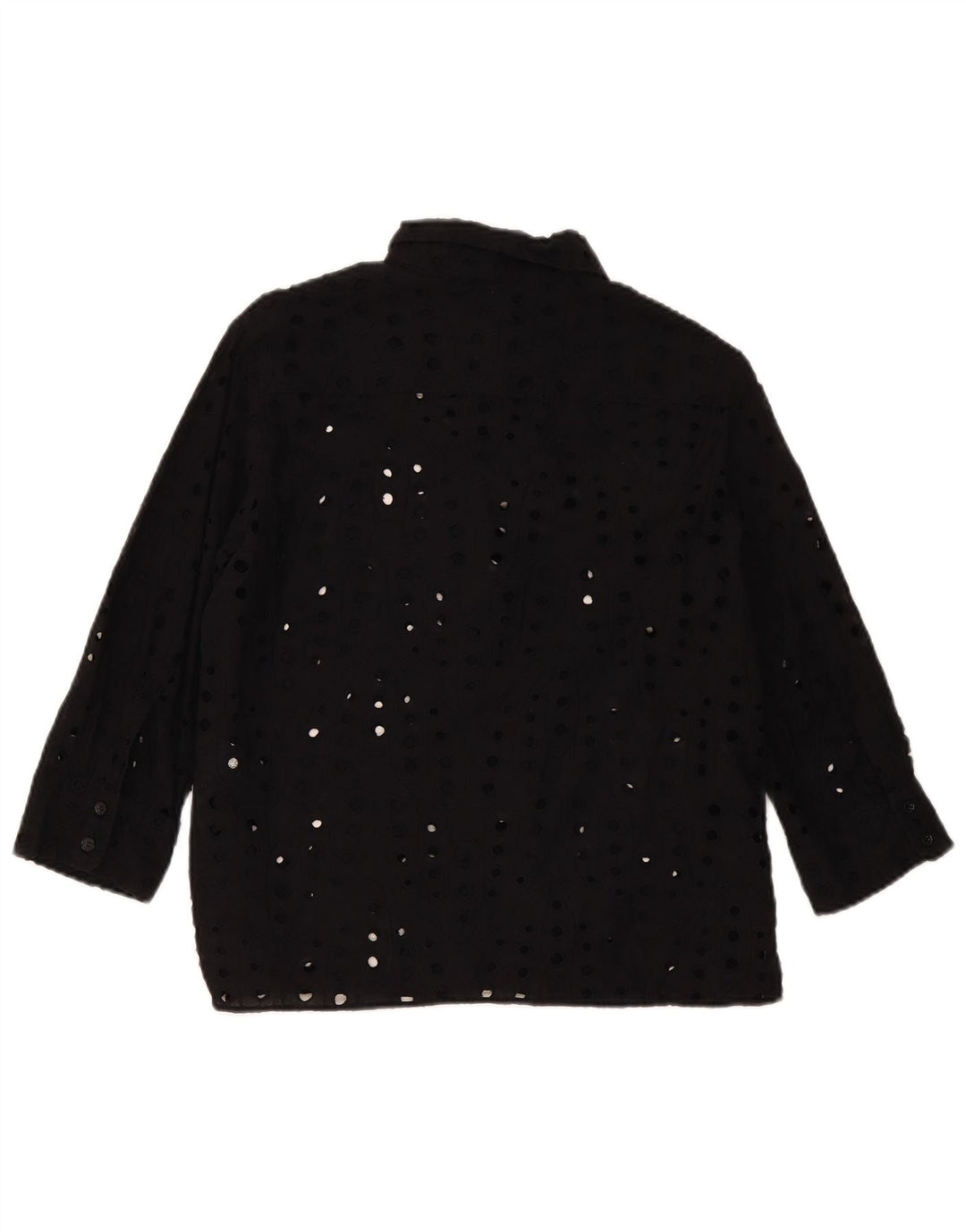 Zara Womens 3/4 Sleeve Shirt Blouse UK 14 Medium Black Cotton