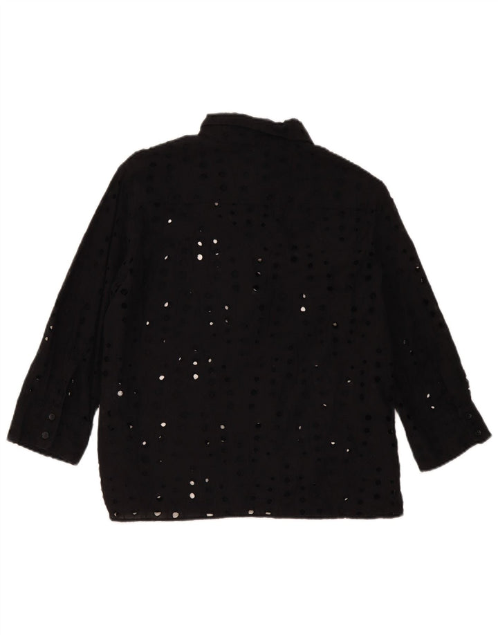 Zara Womens 3/4 Sleeve Shirt Blouse UK 14 Medium Black Cotton