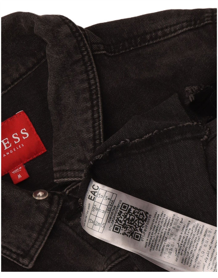 Guess Womens Distressed Crop Denim Jacket UK 12 Medium Black Cotton