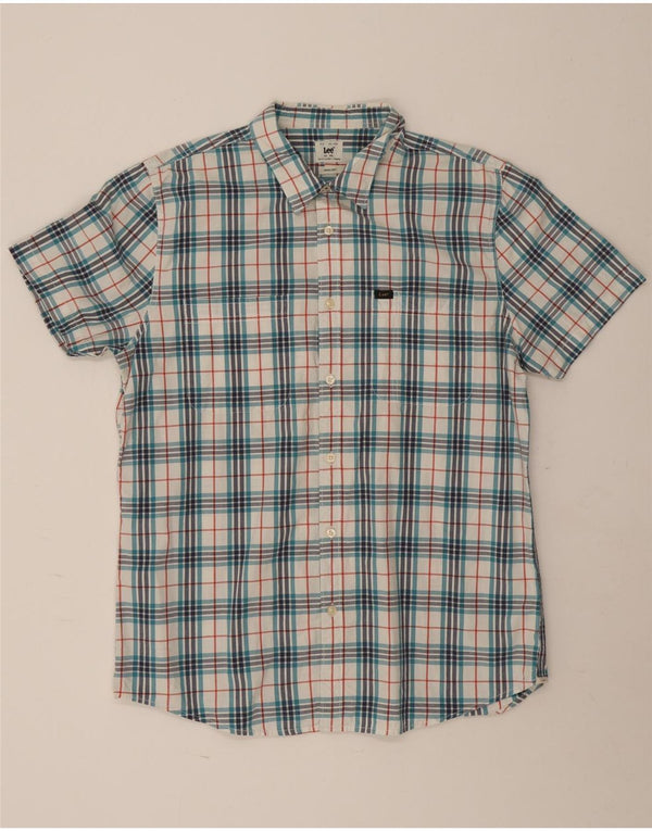 Lee Mens Short Sleeve Shirt 2XL Blue Check Cotton