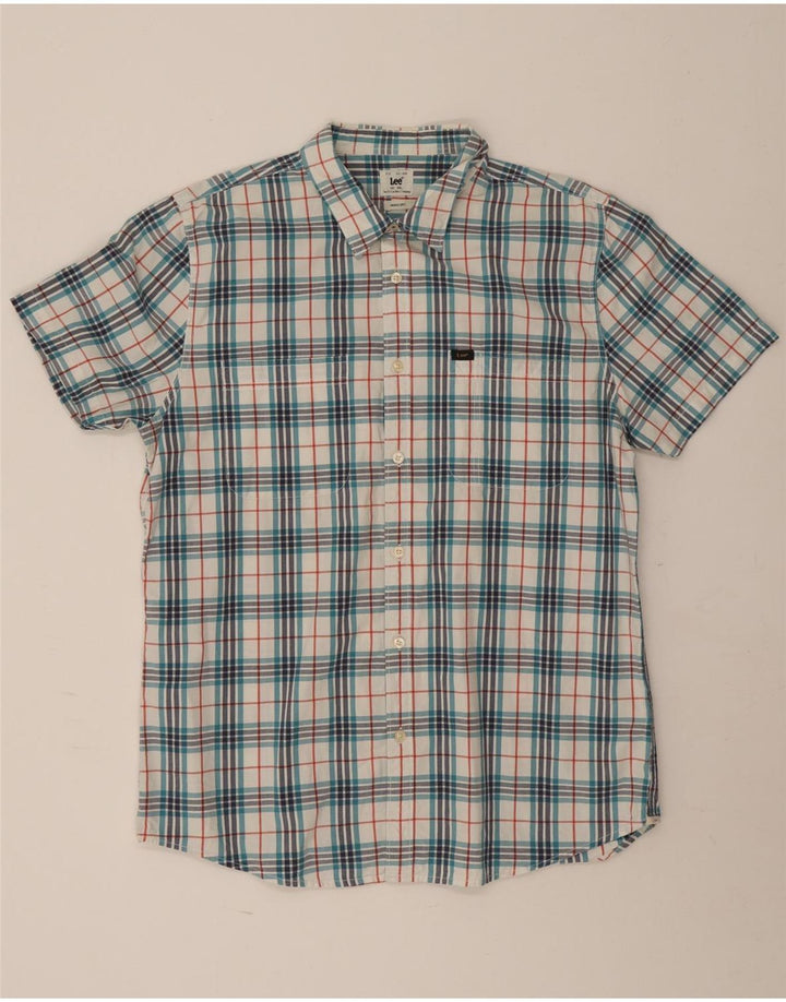 Lee Mens Short Sleeve Shirt 2XL Blue Check Cotton