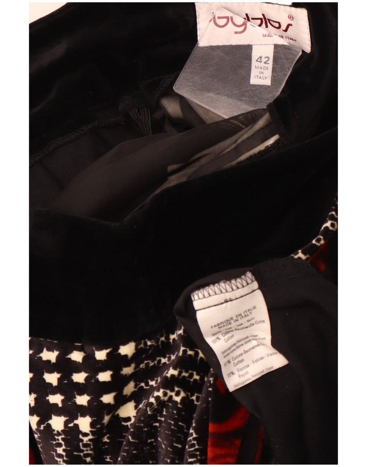 BYBLOS Womens Velvet A-Line Skirt IT 42 Medium W28  Black Floral Cotton