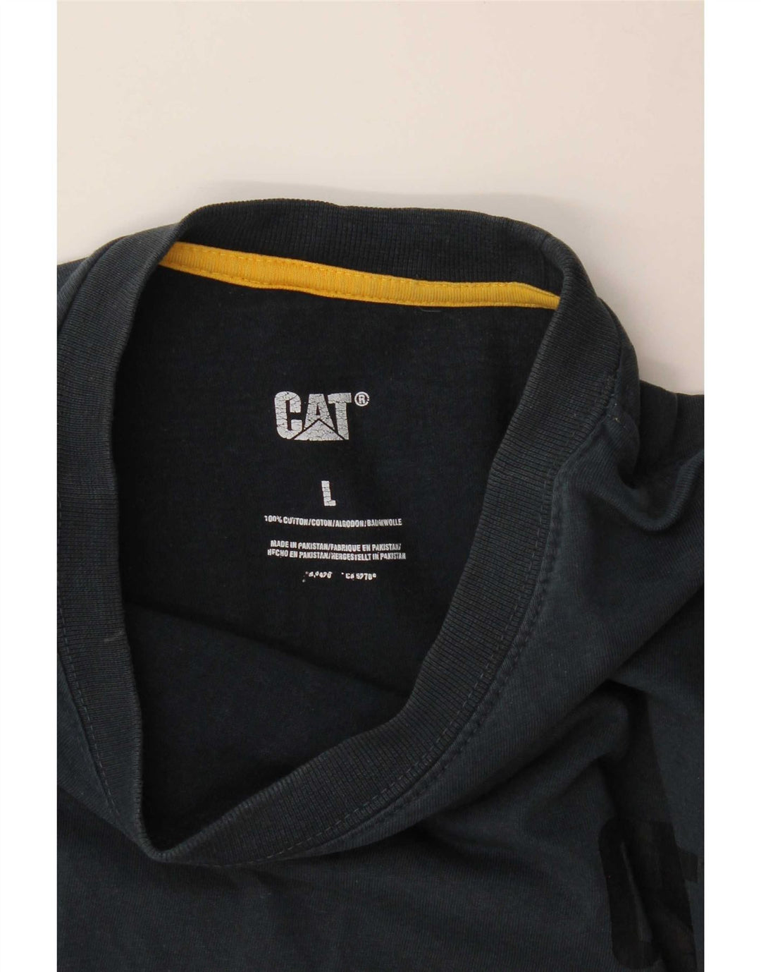 CAT Mens Graphic Top Long Sleeve Large Navy Blue Cotton