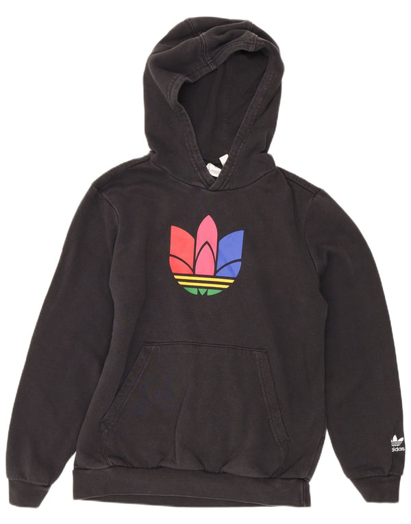 Adidas Boys Graphic Hoodie Jumper 11-12 Years Black Cotton