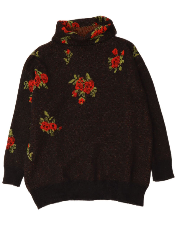 Shein Womens Curve Roll Neck Jumper Sweater UK 18 XL Black Floral Polyester