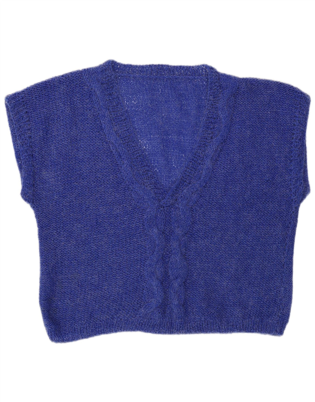 VINTAGE Womens Short Sleeve V-Neck Jumper Sweater UK 14 Medium Blue