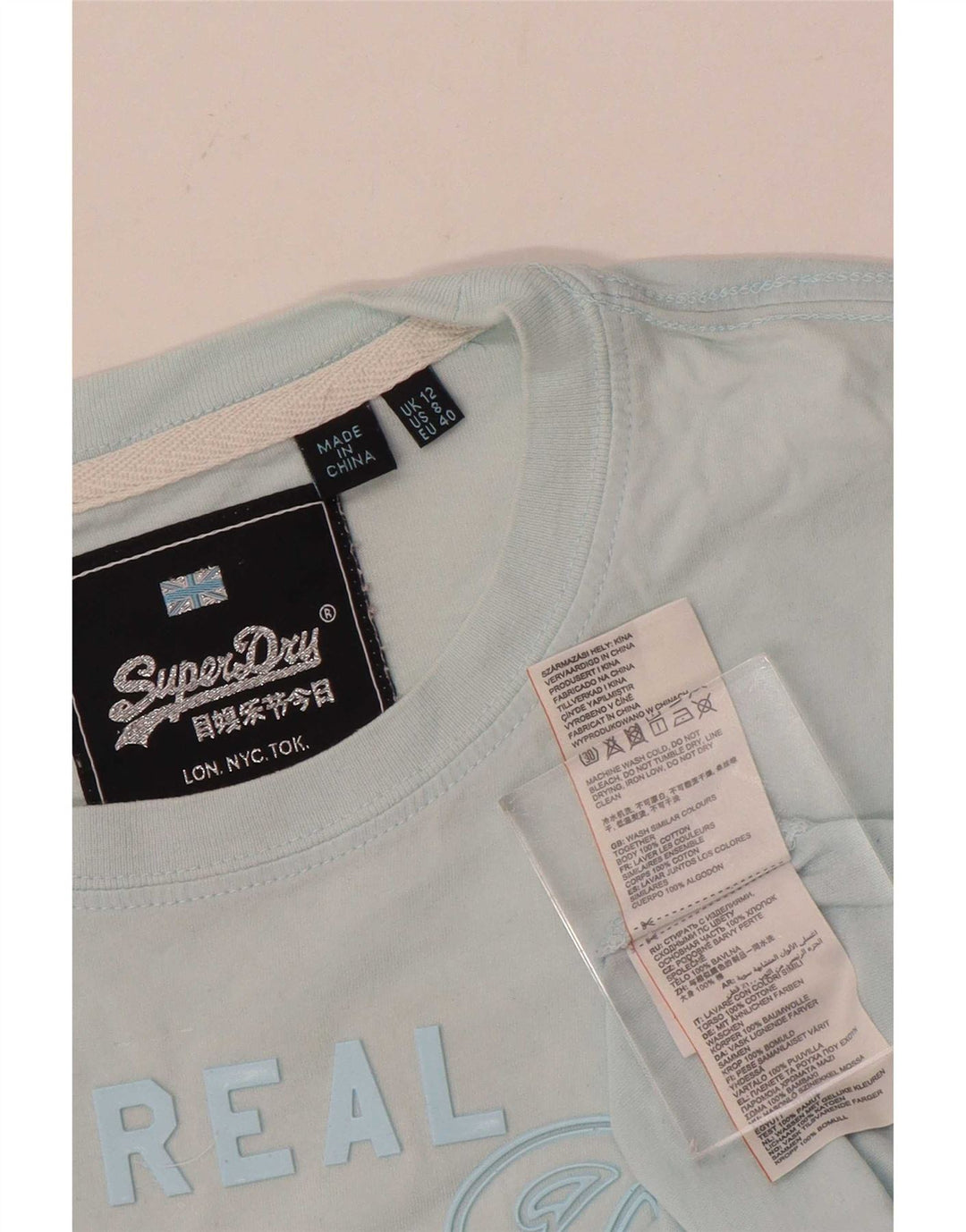 Superdry Womens Graphic T-Shirt Top UK 12 Medium Blue Cotton