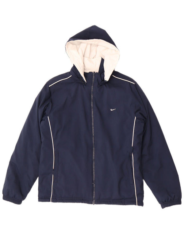 Nike Womens Hooded Reversible Jacket UK 10/12 Medium Navy Blue Colourblock