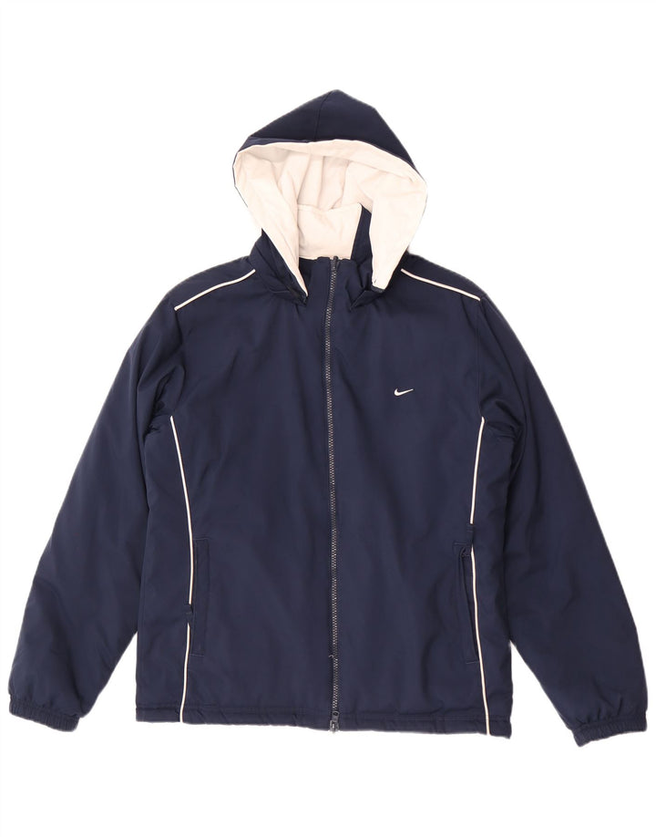Nike Womens Hooded Reversible Jacket UK 10/12 Medium Navy Blue Colourblock