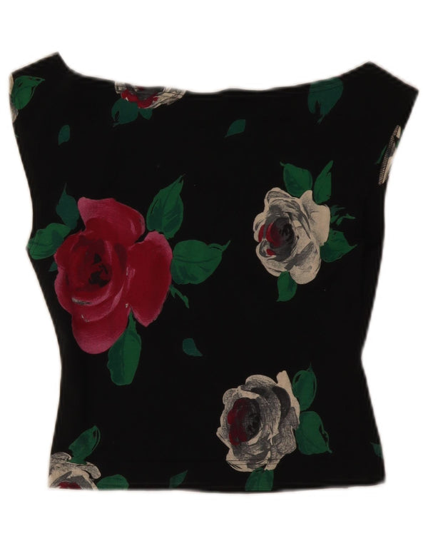 Byblos Womens Crop Sleeveless Blouse Top US 6 Medium Black Floral Cotton