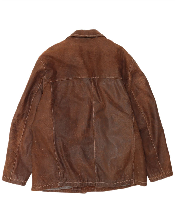Strellson Mens Leather Jacket IT 56 3XL Brown Leather