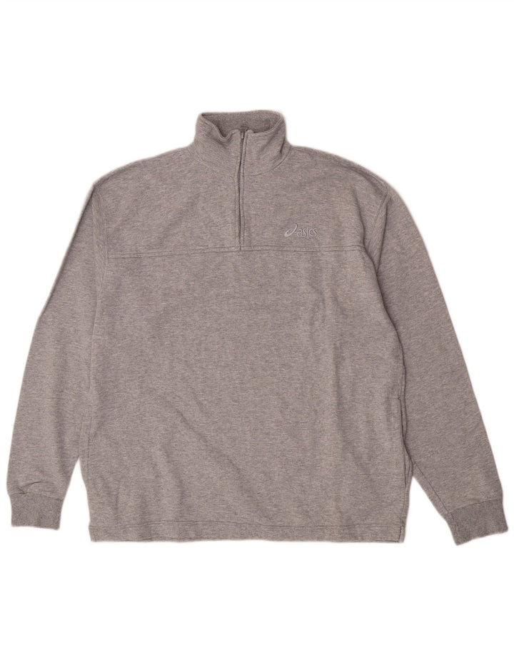 Asics Mens Zip Neck Sweatshirt Jumper Large Grey Cotton