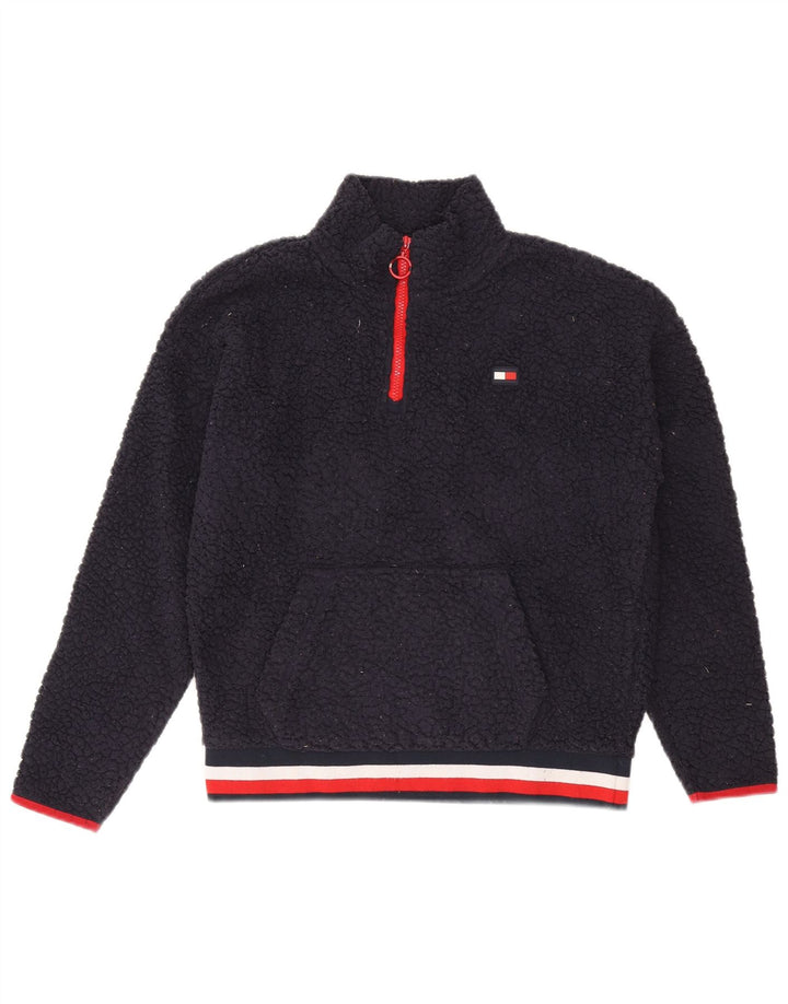TOMMY HILFIGER Womens Oversized Fleece Jumper UK 10 Small Navy Blue