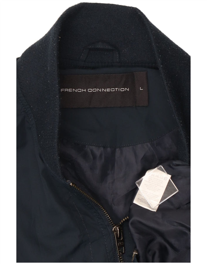 FRENCH CONNECTION Mens Bomber Jacket UK 40 Large Navy Blue Polyester