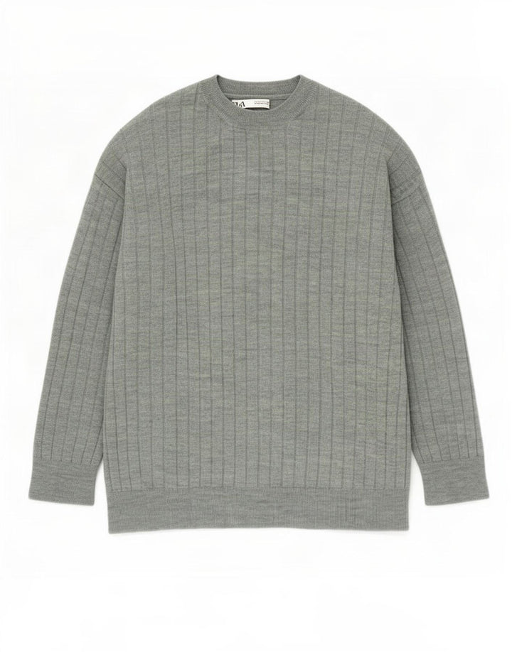 Zara Mens Crew Neck Jumper Sweater Medium Green Acrylic