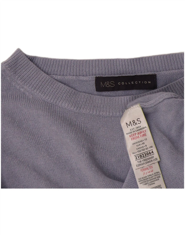 Marks & Spencer Womens Boat Neck Jumper Sweater UK 12 Medium Blue Acrylic