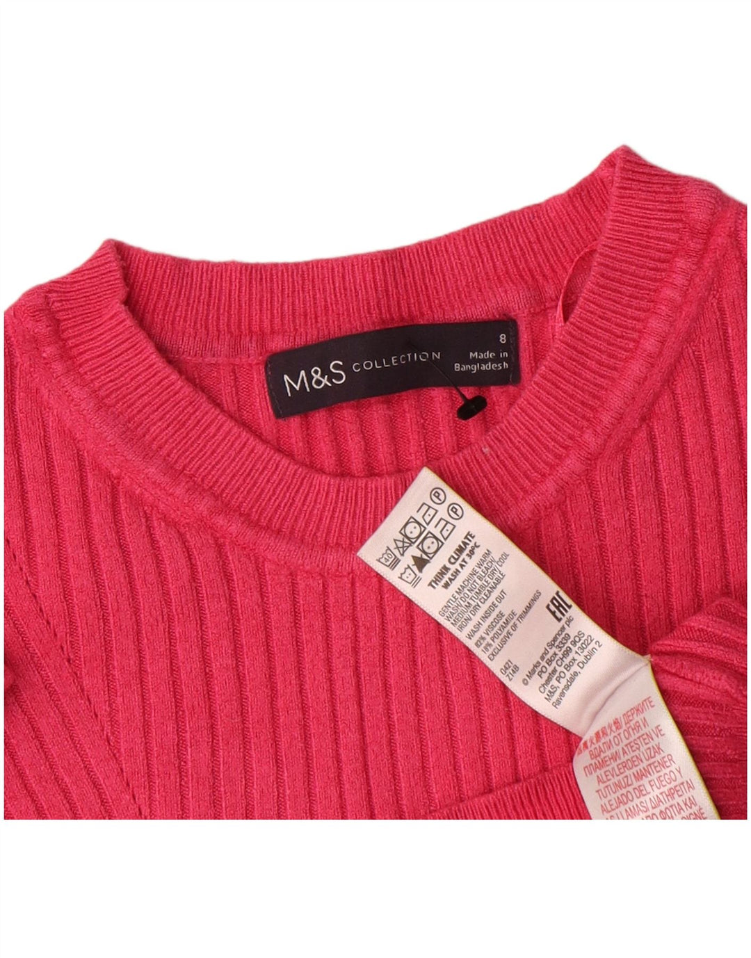 Marks & Spencer Womens Crop Crew Neck Jumper Sweater UK 8 Small Pink