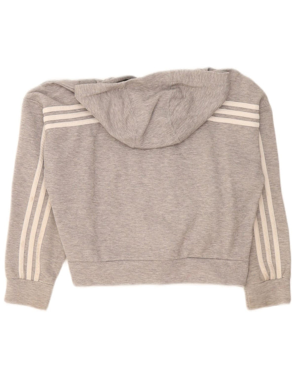Adidas Girls Crop Zip Hoodie Sweater 11-12 Years Grey Flecked Cotton
